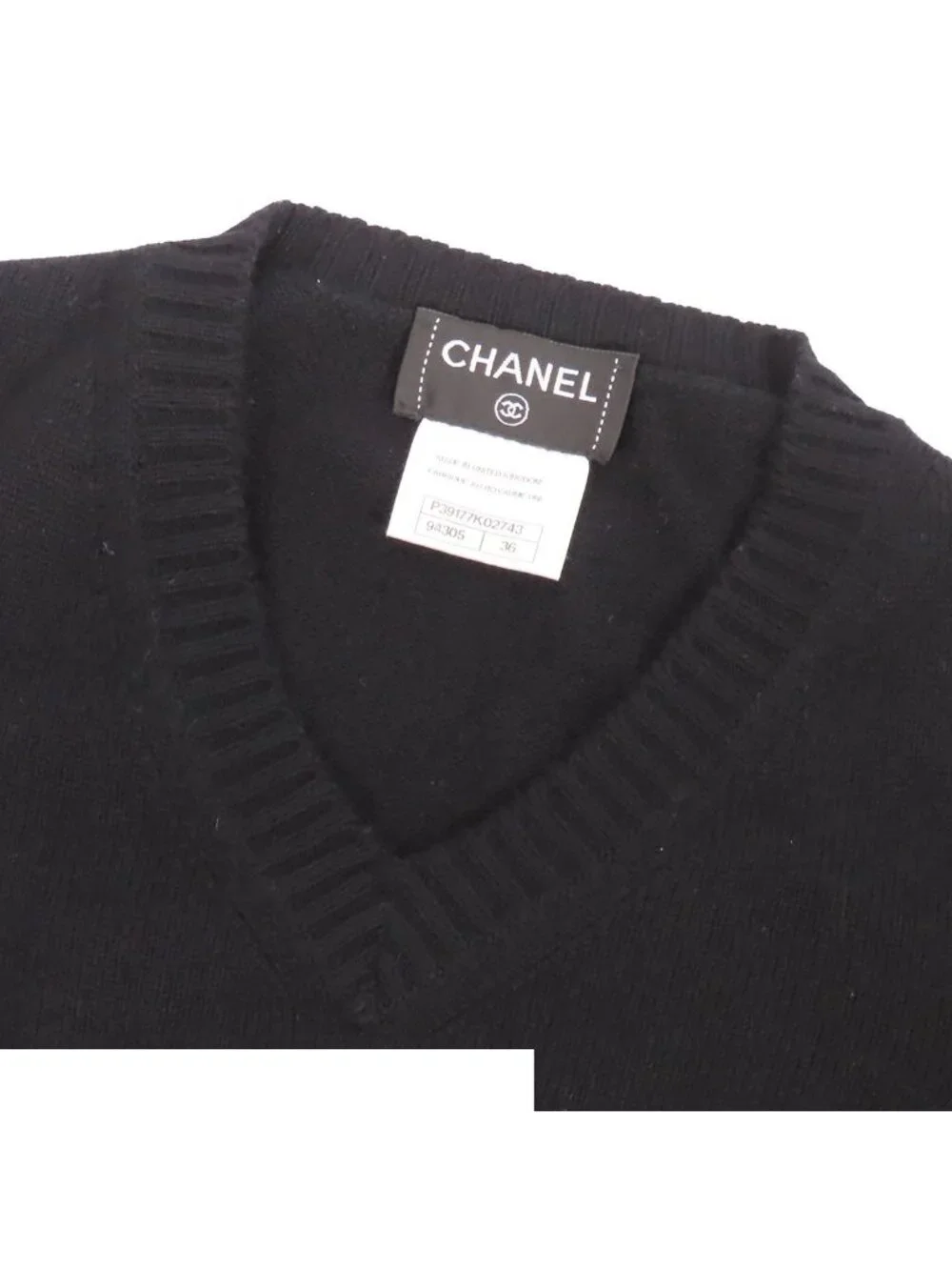 Chanel Knit Dress Black Cashmere Three Quarter Sleeve CC Logo Coco Buttons 36
